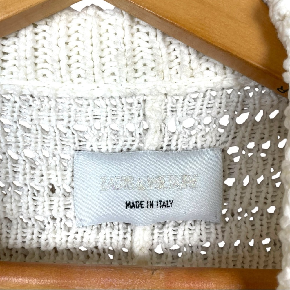 Zadig & Voltaire Women Knit Sweater Bea Openwork Striped White Cropped Size XS - Picture 7 of 15